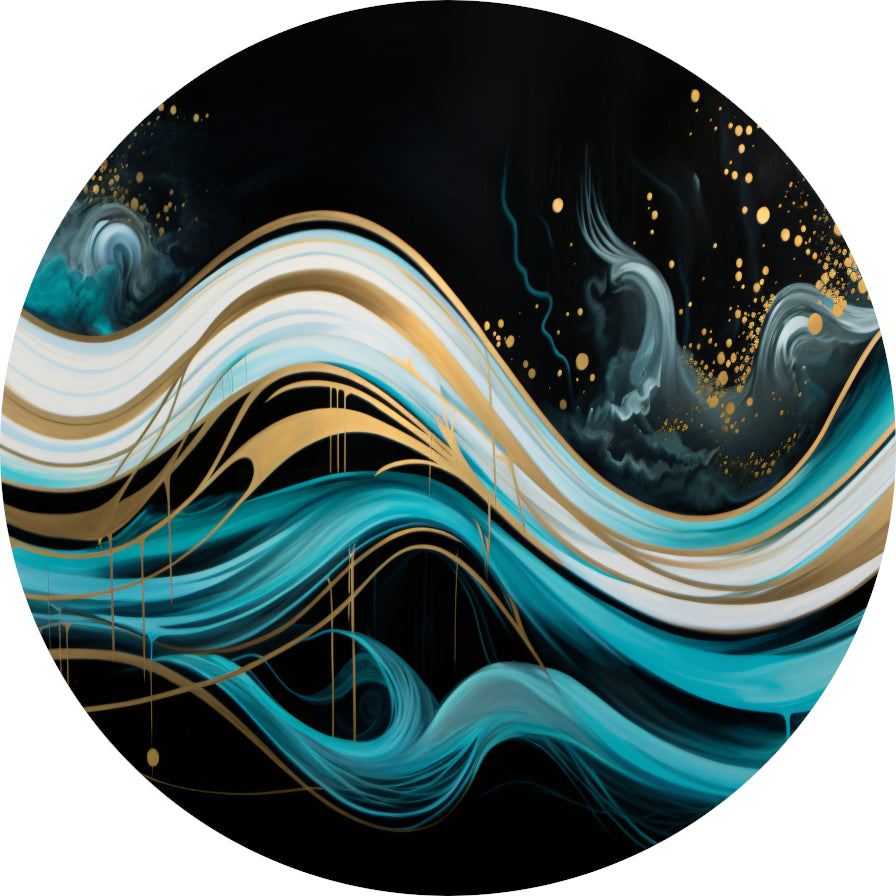 Abstracte Golven met Gouden Touch aluminium muurcirkel