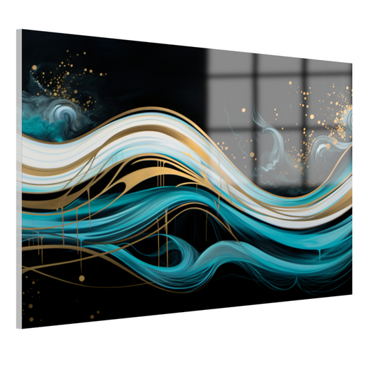 Abstracte Golven met Gouden Touch acrylglas