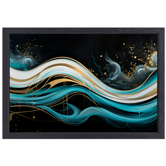 Abstracte Golven met Gouden Touch canvas met baklijst