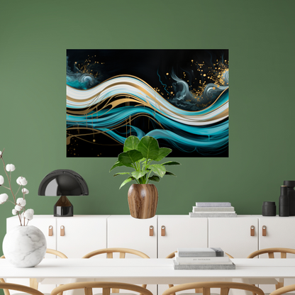 Abstracte Golven met Gouden Touch canvas met baklijst