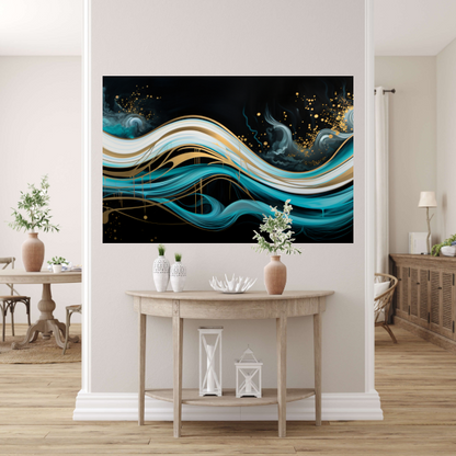 Abstracte Golven met Gouden Touch canvas met baklijst