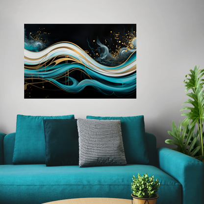 Abstracte Golven met Gouden Touch canvas met baklijst