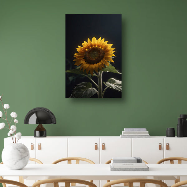 Solitaire zonnebloem in zachte verlichting canvas