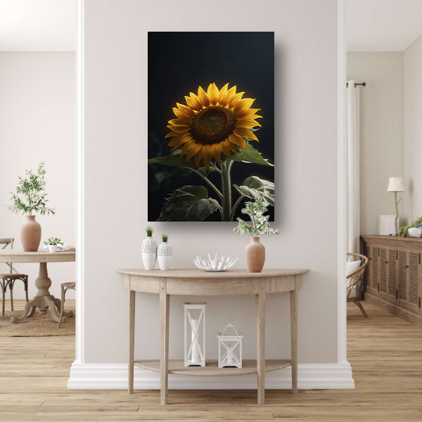 Solitaire zonnebloem in zachte verlichting canvas
