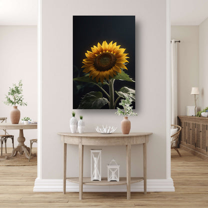 Solitaire zonnebloem in zachte verlichting canvas