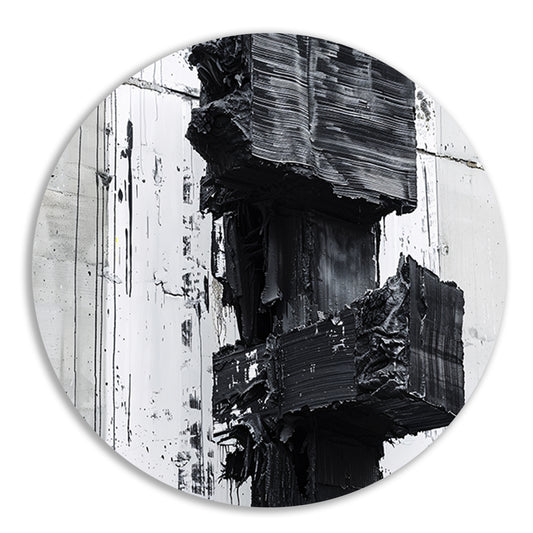Abstract zwart-wit schilderij met texturen forex muurcirkel