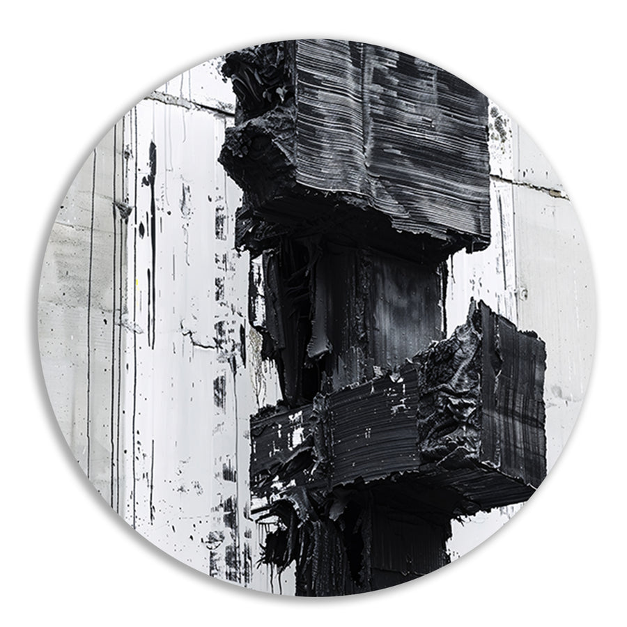 Abstract zwart-wit schilderij met texturen forex muurcirkel