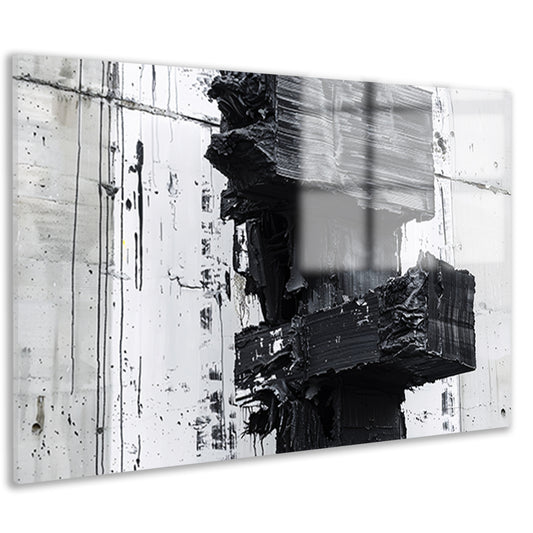 Abstract zwart-wit schilderij met texturen acrylglas