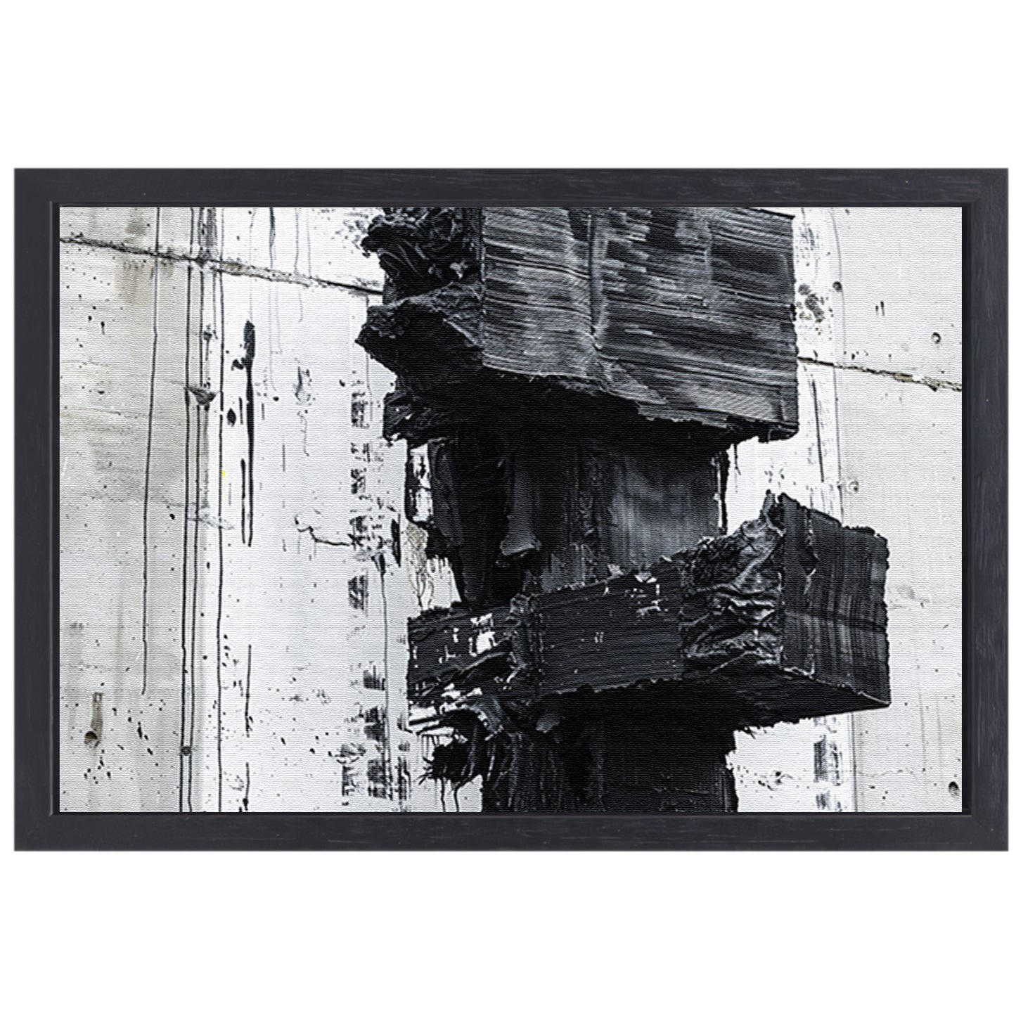 Abstract zwart-wit schilderij met texturen canvas met baklijst