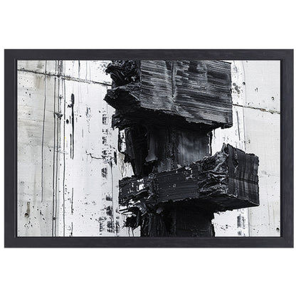 Abstract zwart-wit schilderij met texturen canvas met baklijst