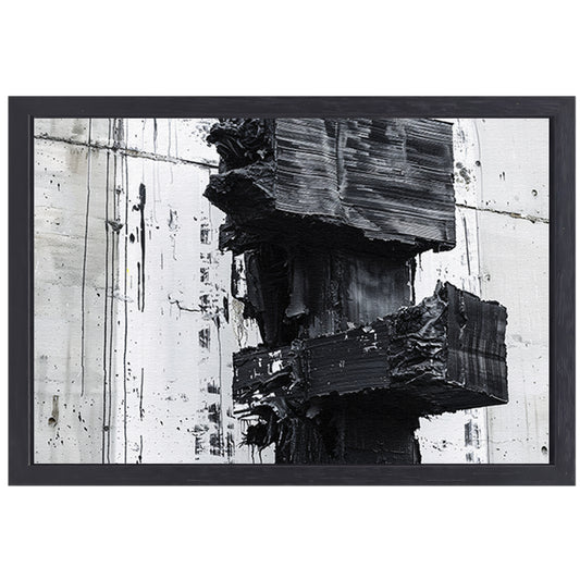 Abstract zwart-wit schilderij met texturen canvas met baklijst