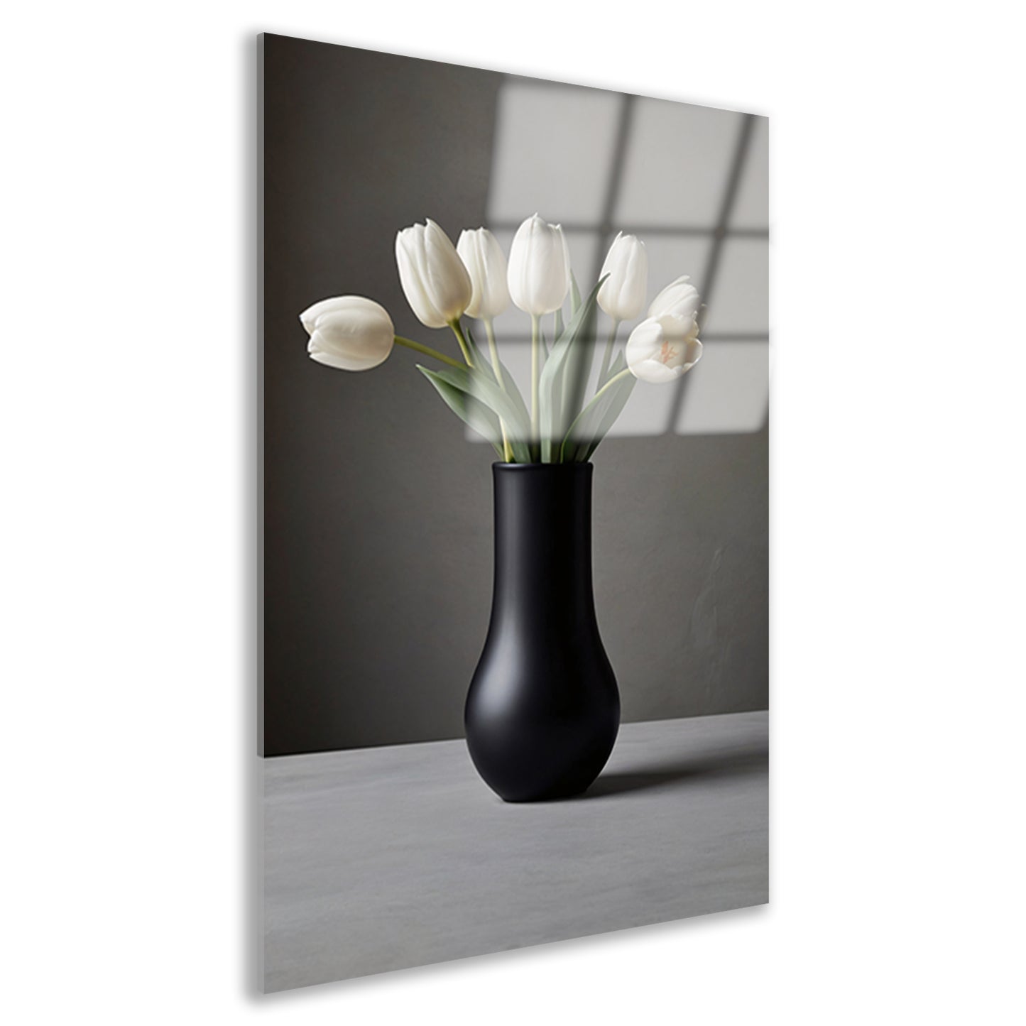 Minimalistische Witte Tulpen in Elegante Zwarte Vaas Acrylglas