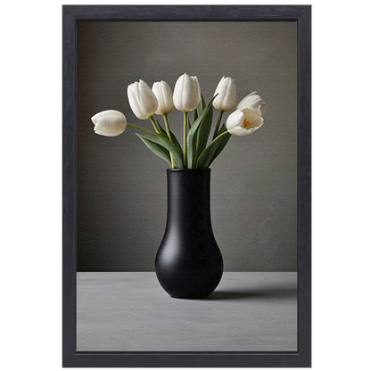 Minimalistische Witte Tulpen in Elegante Zwarte Vaas canvas met baklijst