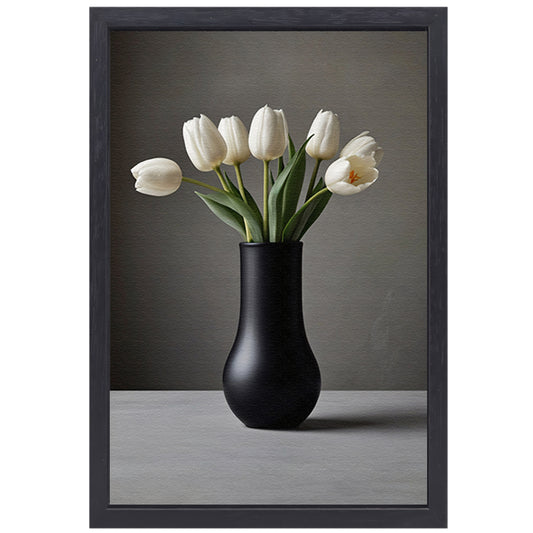Minimalistische Witte Tulpen in Elegante Zwarte Vaas canvas met baklijst
