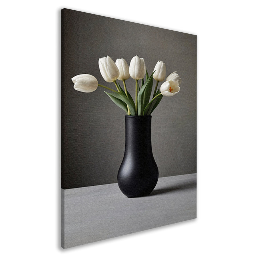 Minimalistische Witte Tulpen in Elegante Zwarte Vaas canvas