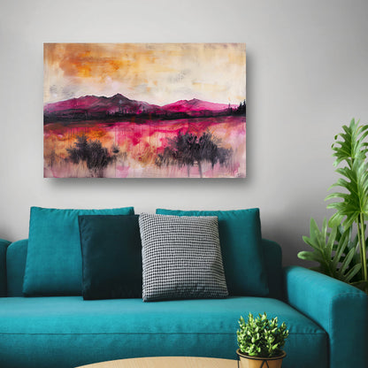 Kleurrijk abstract berglandschap met natuur canvas
