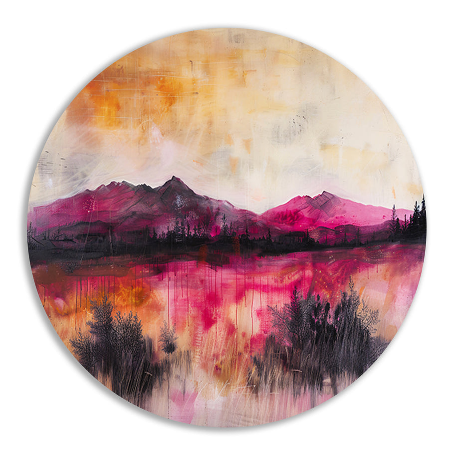 Kleurrijk abstract berglandschap met natuur forex muurcirkel