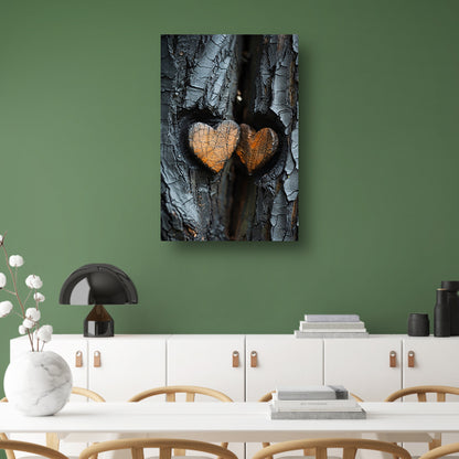 Twee Harten in Verbrande Boomschors canvas