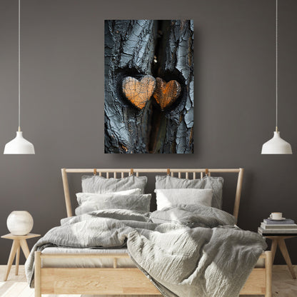 Twee Harten in Verbrande Boomschors canvas