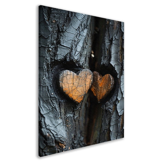 Twee Harten in Verbrande Boomschors canvas