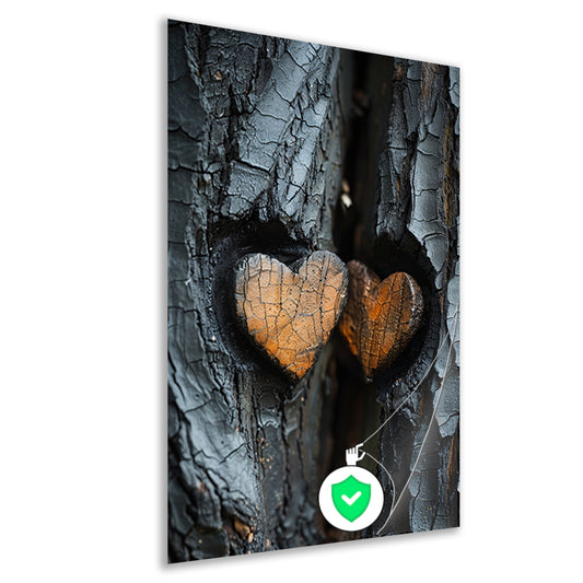 Twee Harten in Verbrande Boomschors poster