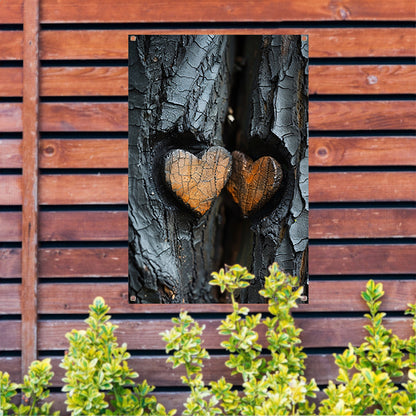 Twee Harten in Verbrande Boomschors tuinposter