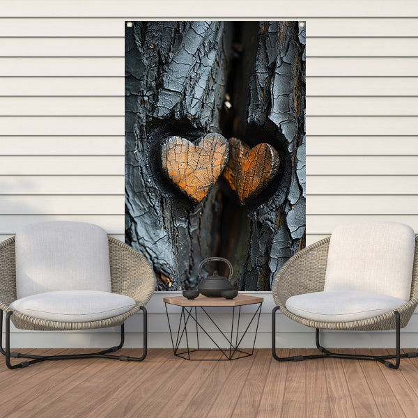 Twee Harten in Verbrande Boomschors tuinposter