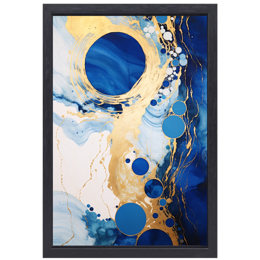 Dans van Blauw en Gouden Cirkels canvas met baklijst
