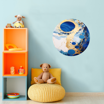 Dans van Blauw en Gouden Cirkels aluminium muurcirkel