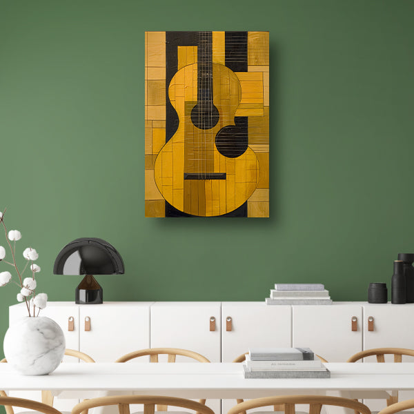 Abstract gele gitaar met zwarte lijnen canvas