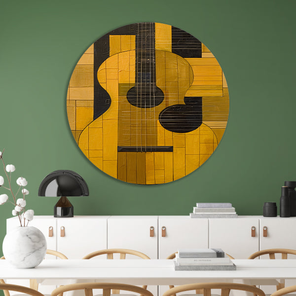 Abstract gele gitaar met zwarte lijnen forex muurcirkel
