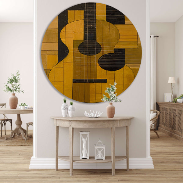 Abstract gele gitaar met zwarte lijnen forex muurcirkel