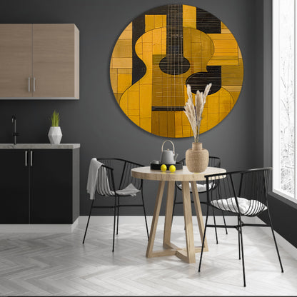 Abstract gele gitaar met zwarte lijnen forex muurcirkel