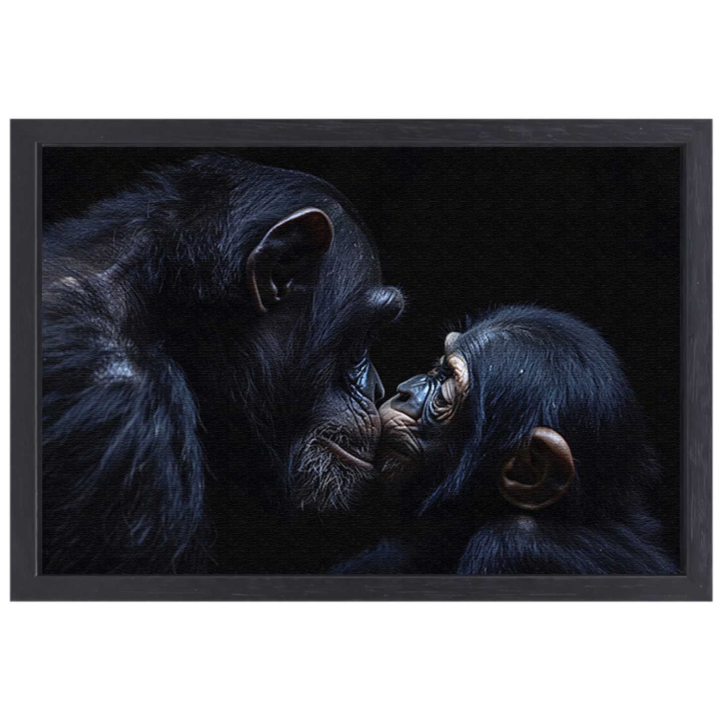 Ontroerend portret van chimpansees in zwart-wit canvas met baklijst