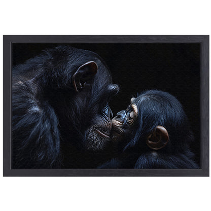 Ontroerend portret van chimpansees in zwart-wit canvas met baklijst