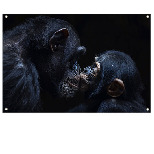 Ontroerend portret van chimpansees in zwart-wit tuinposter