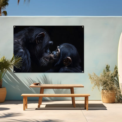 Ontroerend portret van chimpansees in zwart-wit tuinposter