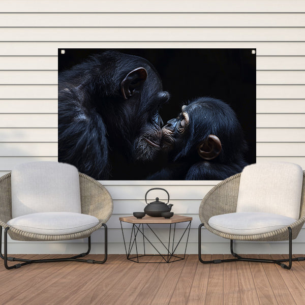 Ontroerend portret van chimpansees in zwart-wit tuinposter