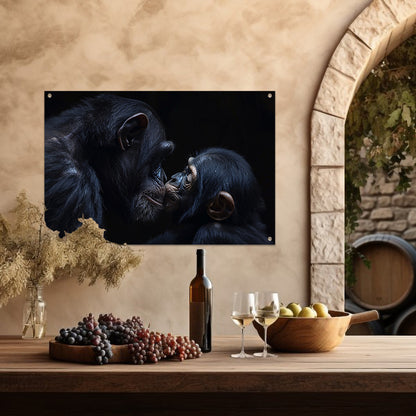 Ontroerend portret van chimpansees in zwart-wit tuinposter