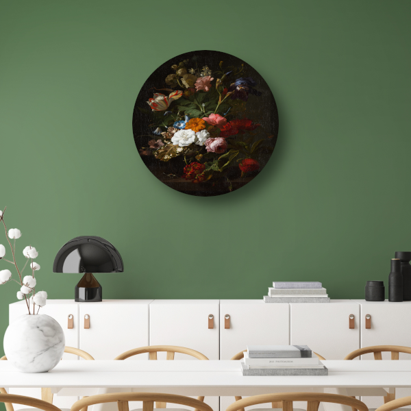 Vaas met bloemen - Rachel Ruysch aluminium muurcirkel