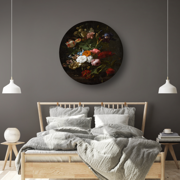 Vaas met bloemen - Rachel Ruysch aluminium muurcirkel