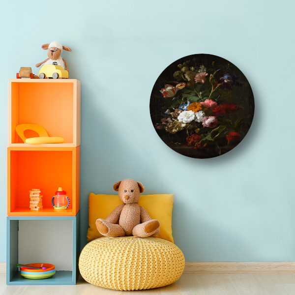 Vaas met bloemen - Rachel Ruysch aluminium muurcirkel