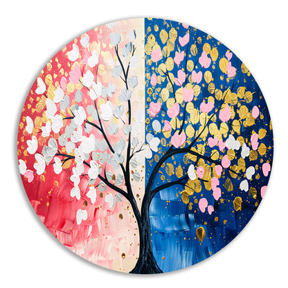 Kleurrijk abstract schilderij van een boom forex muurcirkel