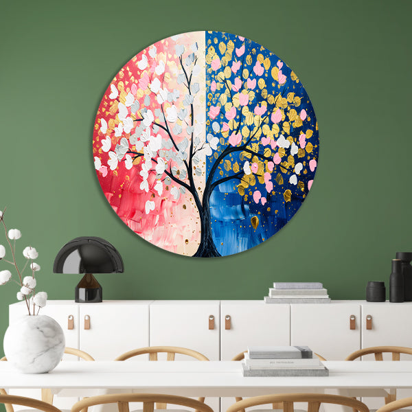 Kleurrijk abstract schilderij van een boom forex muurcirkel