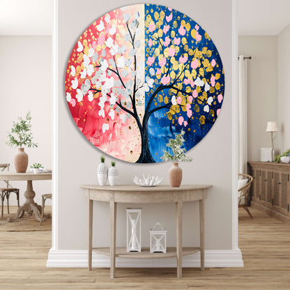 Kleurrijk abstract schilderij van een boom forex muurcirkel