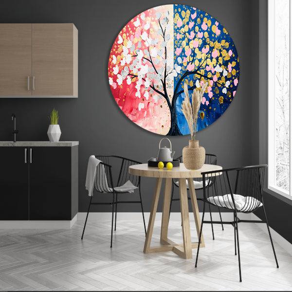 Kleurrijk abstract schilderij van een boom forex muurcirkel