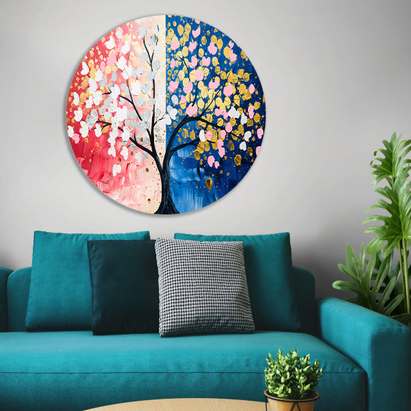Kleurrijk abstract schilderij van een boom forex muurcirkel