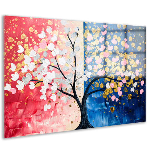 Kleurrijk abstract schilderij van een boom acrylglas