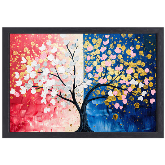 Kleurrijk abstract schilderij van een boom canvas met baklijst