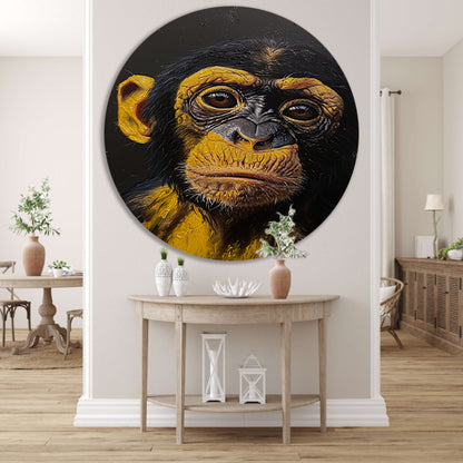 Realistisch schilderij van een gedetailleerde aap aluminium muurcirkel